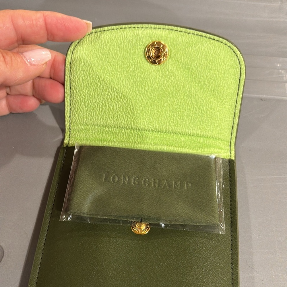Longchamp Olive Green Leather Sunglasses Case with Gold Accent Snap Closure New - Picture 4 of 5